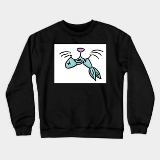 Cat Mouth With Fish (White) Crewneck Sweatshirt